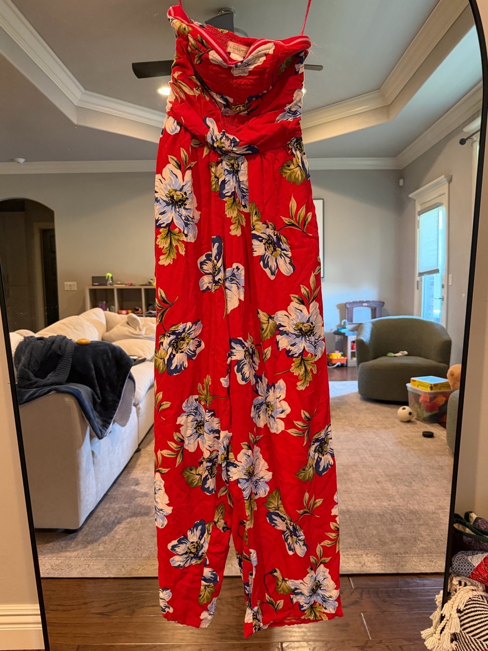 Red Floral Strapless Jumpsuit